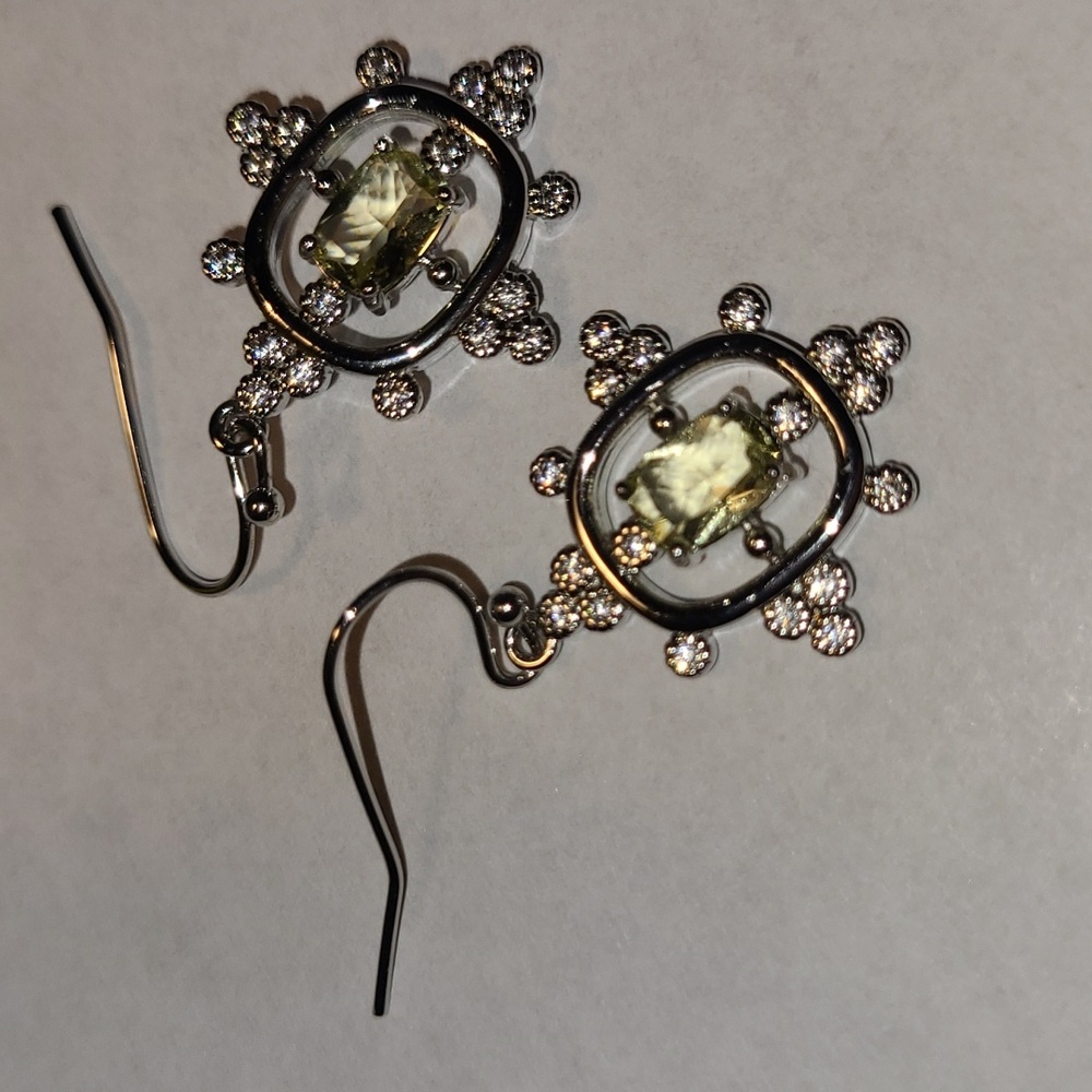 NWOT Never Worn Lab Created Citrine Rhodium Plating Drop Earrings